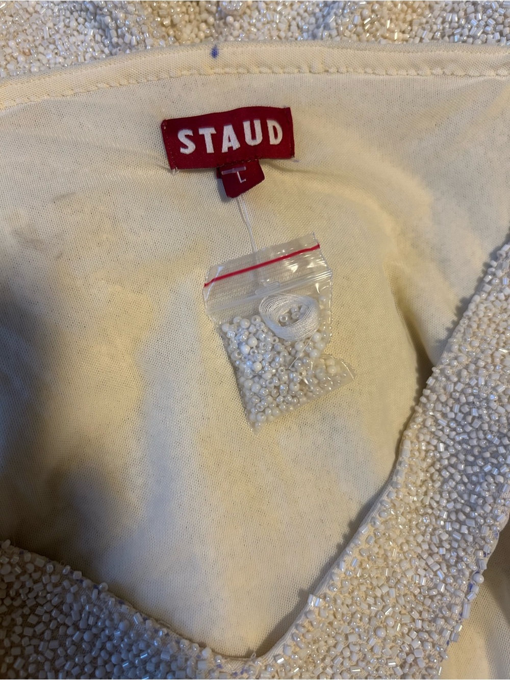 STAUD Cream Le Sable Beaded Mini Dress - Picture 4 of 11